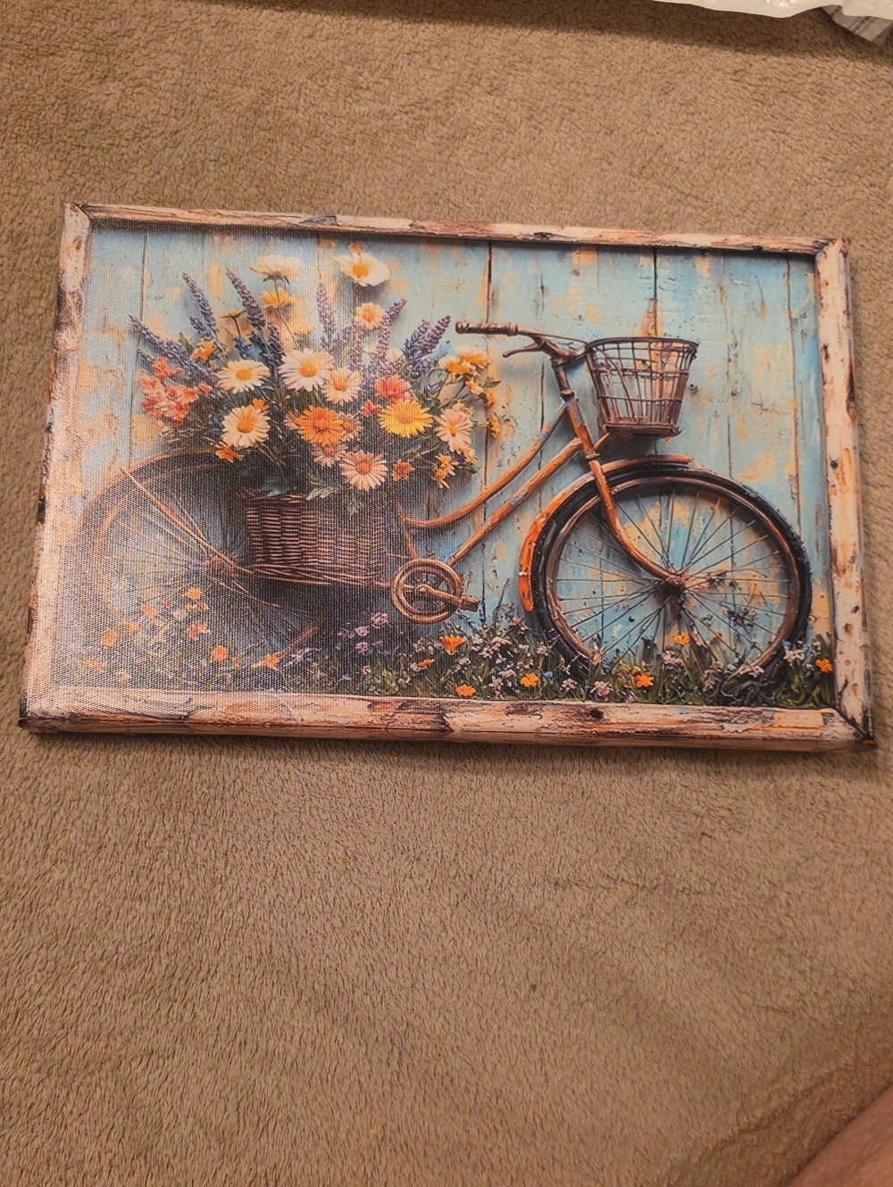 Vintage Bicycle Floral Canvas Wall Art - Blue & Yellow